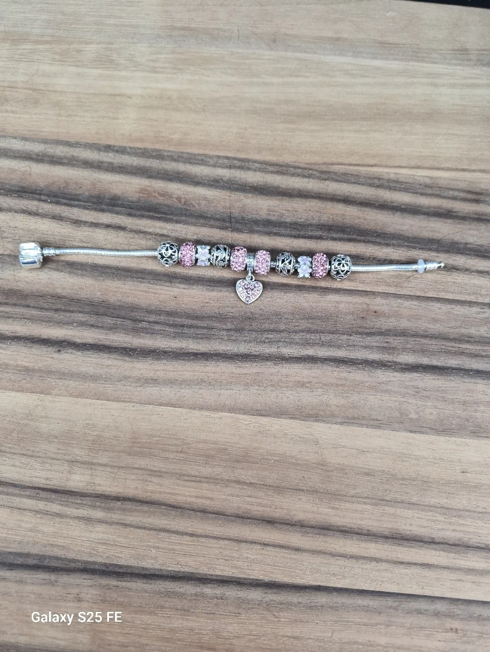 Stunning! Pink & Silver Crystal Charm Bracelet, Approx 7